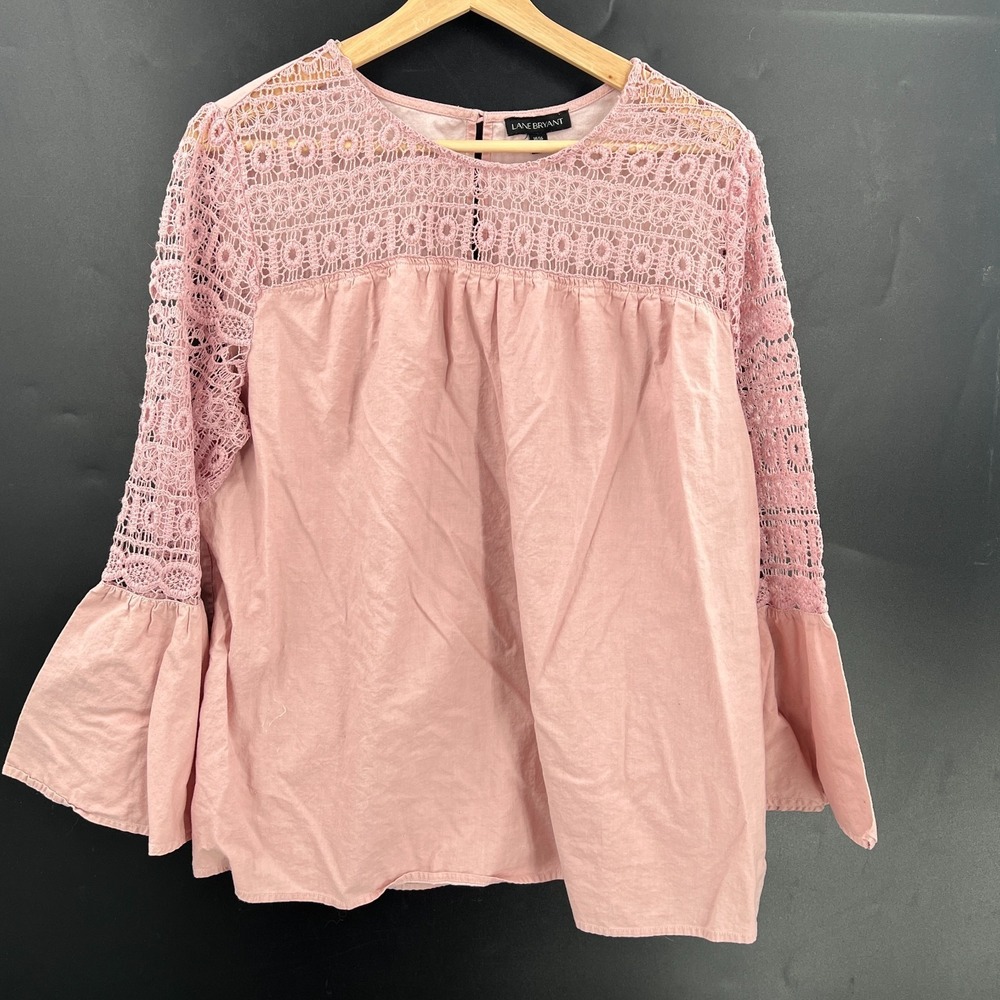 Lane Bryant crochet boho prairie bell sleeve hippy pink coquette fairycore 14 16